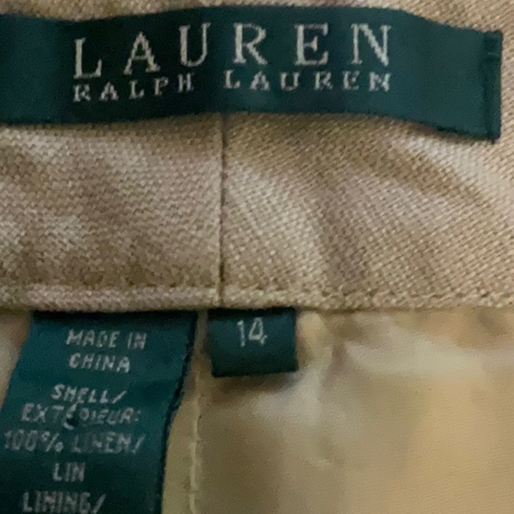 Lauren Ralph Lauren Women’s Tan Lined Linen 100% Linen Wide Leg Trousers Size 14 - Picture 3 of 14